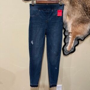 NWT Spanx $128 Small Distressed Ankle Skinny Jeans Medium Wash Pull On Jegging‎